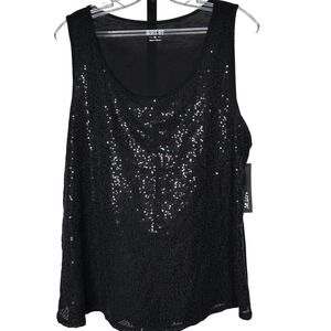 Apt 9 sequin Tank Top XL Women's Black Sequin‎ Sleeveless Party Blouse